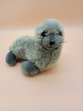 Vintage Baby Seal Gray Furred Seal Plushie Stuffy Stuffed Animal 1980s Lifelike